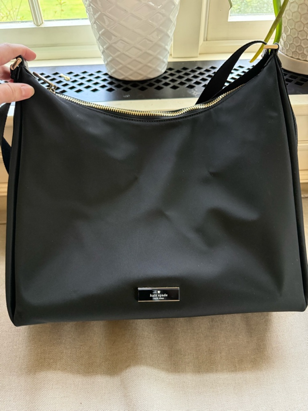 kate spade Black Nylon Shoulder Bag with Gold Hardware- never used